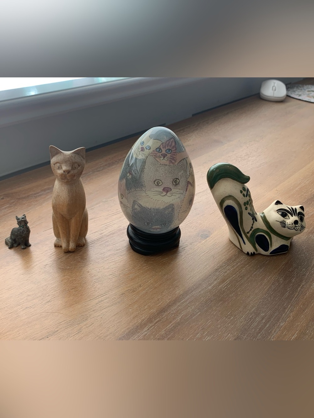 Vintage Cats Lot of 4 Glass Wood Pewter Cat Figurines